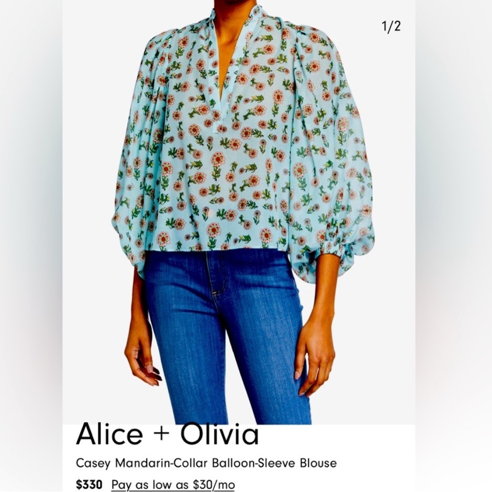 EUC Alice + Olivia Casey Floral Silk & Cotton Blend Blouse Size Small